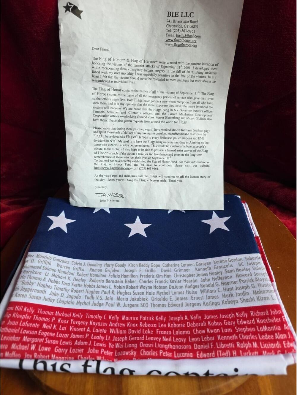9/11 Flag of Honor List of Names Heroes that Perished 10th Anniversary  3 x 5
